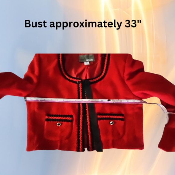 Suit Jacket by Rickie Freeman for T.J. Suits Red with Black Trim Size 4 - Picture 5 of 7